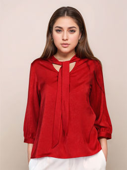 Zink London - Women Crimson Red Solid 3/4Th Sleeves Top