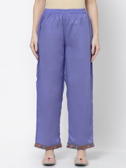 DART STUDIO - Solid Palazzo With Embroidered Blue