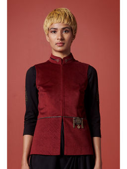 S&N by Shantnu Nikhil - Women Red Terylene Solid Waistcoat