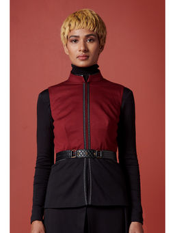 S&N by Shantnu Nikhil - Women Red Cotton Colorblock Waistcoat