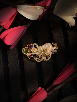 Saraf RS Jewellery - Gold Plated Red & Green Peacock Hair Claw Clip