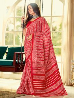 Sareemall - Women's Bhagalpuri Silk Red Printed Designer Saree with Unstitched Blouse