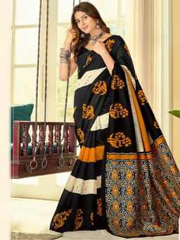 Sareemall - Women's Bhagalpuri Silk Black Printed Designer Saree with Unstitched Blouse