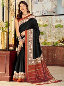 Akhilam - Women's Bhagalpuri Silk Black Printed Designer Saree with Unstitched Blouse