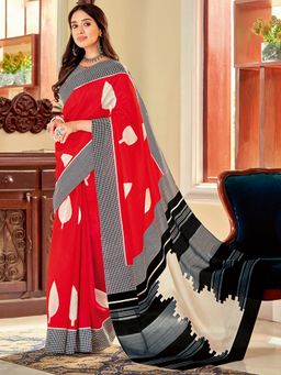 Akhilam - Women's Bhagalpuri Silk Red Printed Designer Saree with Unstitched Blouse