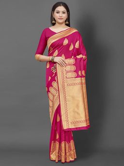 Akhilam - Women's Silk Blend Pink Woven Design Designer Saree with Unstitched Blouse