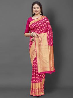 Akhilam - Women's Silk Blend Pink Woven Design Designer Saree with Unstitched Blouse