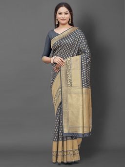Akhilam - Women's Silk Blend Grey Woven Design Designer Saree with Unstitched Blouse