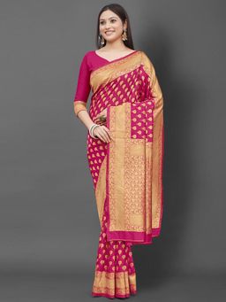 Akhilam - Women's Silk Blend Pink Woven Design Designer Saree with Unstitched Blouse