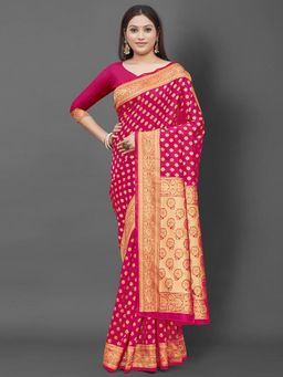 Akhilam - Women's Silk Blend Pink Woven Design Designer Saree with Unstitched Blouse