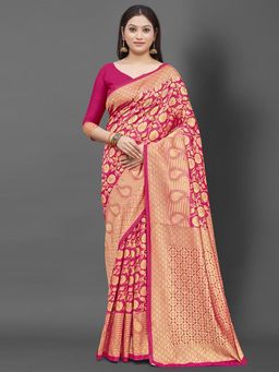 Akhilam - Women's Silk Blend Pink Woven Design Designer Saree with Unstitched Blouse