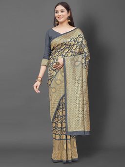 Akhilam - Women's Silk Blend Grey Woven Design Designer Saree with Unstitched Blouse