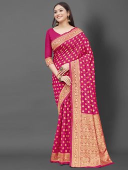 Akhilam - Women's Silk Blend Pink Woven Design Designer Saree with Unstitched Blouse