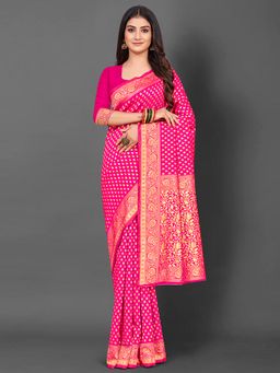Akhilam - Women's Silk Blend Pink Woven Design Designer Saree with Unstitched Blouse