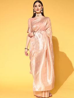 Sareemall - Women's Silk Blend Peach Woven Saree with Unstitched Blouse