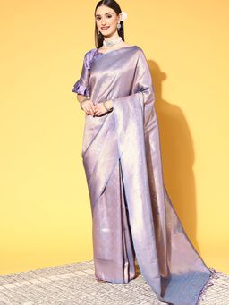 Sareemall - Women's Silk Blend Lavender Woven Design Handloom Saree with Unstitched Blouse