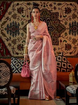 Akhilam - Women's Silk Blend Off White Woven Design Handloom Saree with Unstitched Blouse