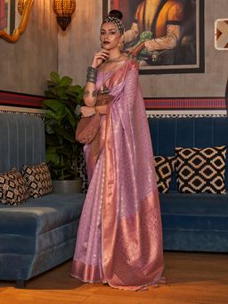 Akhilam - Women's Tissue Mauve Woven Design Designer Saree with Unstitched Blouse