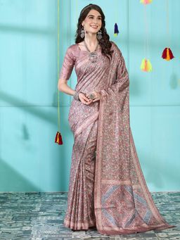 Akhilam - Women's Pashmina Silk Green Digital Print Designer Saree with Unstitched Blouse