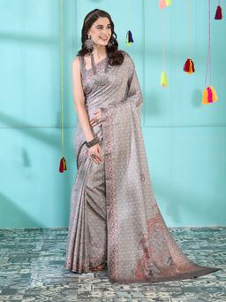 Akhilam - Women's Pashmina Silk Green Digital Print Designer Saree with Unstitched Blouse