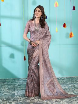 Akhilam - Women's Pashmina Silk Multi-Color Digital Print Designer Saree with Unstitched Blouse