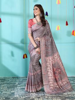 Akhilam - Women's Pashmina Silk Multicolored Digital Print Designer Saree with Unstitched Blouse