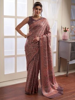 Akhilam - Women's Pashmina Silk Mauve Digital Print Designer Saree with Unstitched Blouse