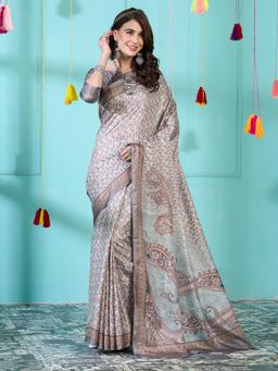 Akhilam - Women's Pashmina Silk Green Digital Print Designer Saree with Unstitched Blouse