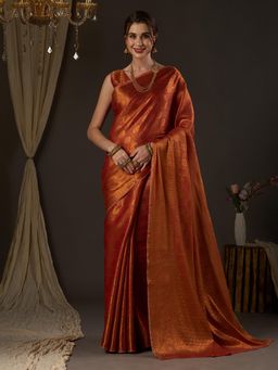 Akhilam - Women's Silk Blend Red Woven Design Designer Saree with Unstitched Blouse