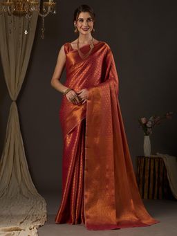 Akhilam - Women's Silk Blend Pink Woven Design Designer Saree with Unstitched Blouse