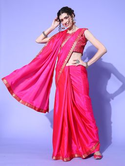 Sareemall - Women's Silk Blend Pink Solid Designer Saree with Unstitched Blouse