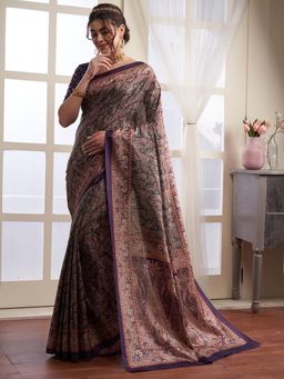 Akhilam - Women's Manipuri Silk Green Digital Print Designer Saree with Unstitched Blouse