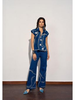 Clothes on my mind - Blue Stellar Luxe Co-Ord with Chain Detail