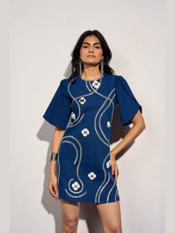 Clothes on my mind - Blue Floral Applique Stellar Luxe Dress