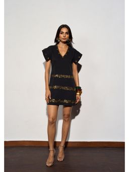 Clothes on my mind - Black V-Neck The Diva Dress with Statement Detail
