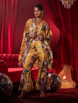 House of Fett - Rose Tiara Floral Bell Bottom Mustard Palazzo