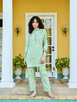 Karaj Jaipur - Ocean Green Turtle Neck Co-Ord Set
