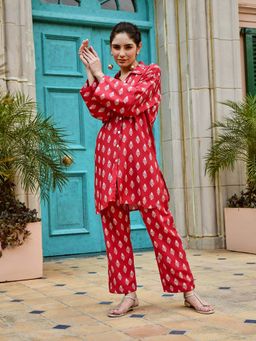 Karaj Jaipur - Kimono Red Co-Ord Set