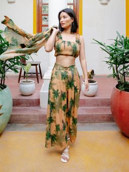 House of Fett - Kruger Beige Crop Top with Shirt and Pant Co-Ords