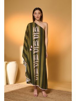 Masaba - Green Totem Pod One Shoulder Kaftan