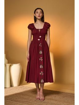 Masaba - Maroon Smocked Midi Dress