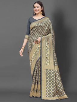 Akhilam - Womens Silk Blend Grey Woven Design Celebrity Saree with Unstitched Blouse