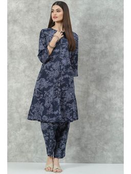 Biba - Navy Blue Printed Kurta (Set of 2)