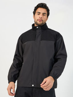 Styli - Mens Black High Neck Windbreaker Jacket