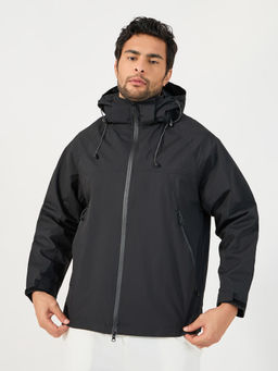 Styli - Mens Black All Weather Hooded Solid Jacket