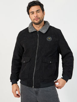 Styli - Mens Black Corduory Sherpa Utility Jacket