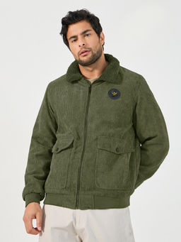 Styli - Mens Olive Corduory Sherpa Utility Jacket