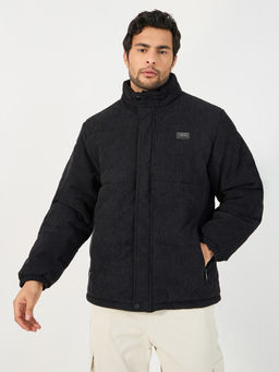 Styli - Mens Black Quilted Zip Up Puffer Jacket