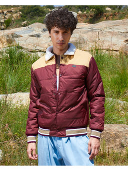 Campus Sutra - Mens Maroon Fleece Detail Puffer Jacket