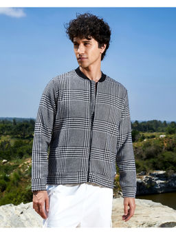 Campus Sutra - Mens Black & White Zip-Front Houndstooth Jacket